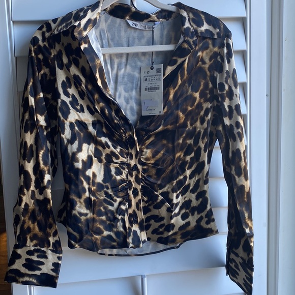 ZARA Pleated Print Blouse, Leopard Print, Size M - Picture 9 of 9